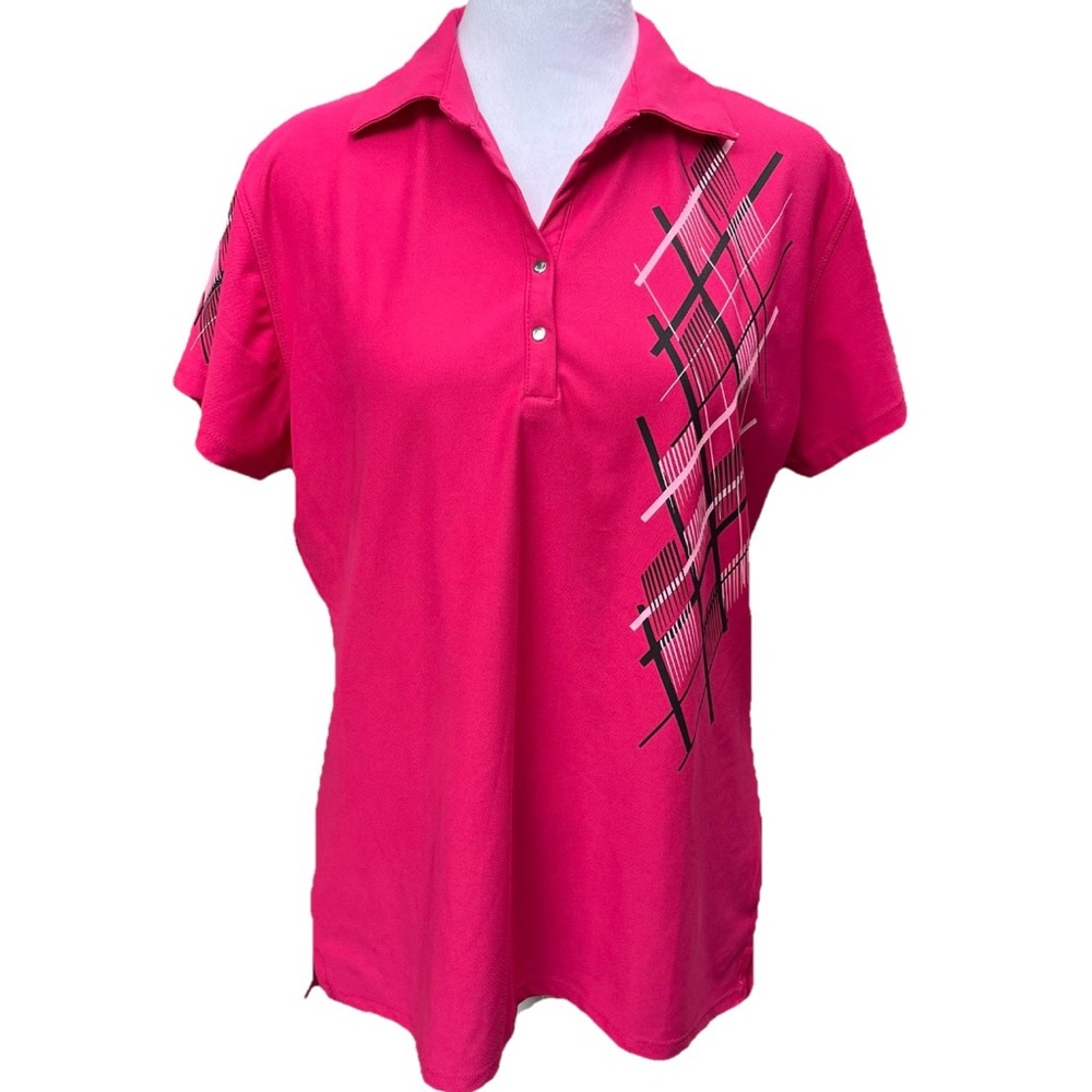 Emerald 18 Women Golf Top Polo Shirt PXL Pink Short Sleeve‎ Snaps Active Golfing